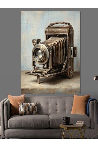 Teknik Çizimli Antik Fotoğraf Makinesi Dekoratif Kanvas - Mdf Ahşap Tablo