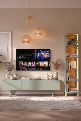 Yurudesign Puda 3 Kapaklı Tv Ünitesi Neon Ledli Kitaplık Seti 180cm Ahşap Ayaklı Ihlamur Yeşili Pd1-sy