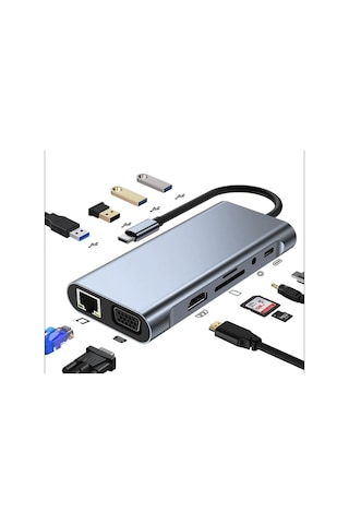 11 Port Akım Korumalı 100w Type-c Çevirici Dönüştürücü Usb Hdmı Sd Ethernet Vga Çevirici
