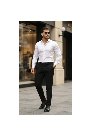 Butik İstanbul Erkek Saten Klasik Gömlek Beyaz