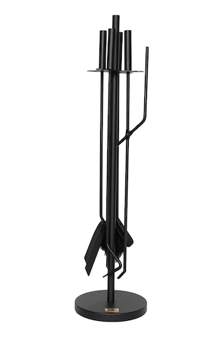 5 Li Lüx Ithal Siyah Yuvarlak Tabanlı Şömine - Soba Maşa Takımı Aksesuar Seti