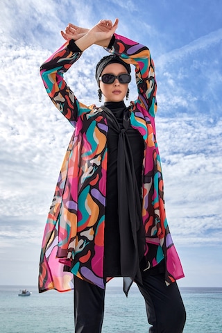 3'lü Pareolu Likralı Tam Kapalı Tesettür Mayo Yumı 1134 Siyah Siyah