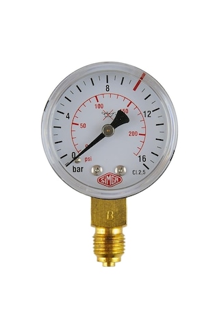 Simga 0-16 Bar Çap Ø52 MM ALTtan Bağlantılı Kuru Tip Manometre