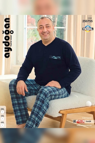Aydoğan Erkek Emir Büyük Beden Kışlık Termal Lacivert Pijama Takımı 0755