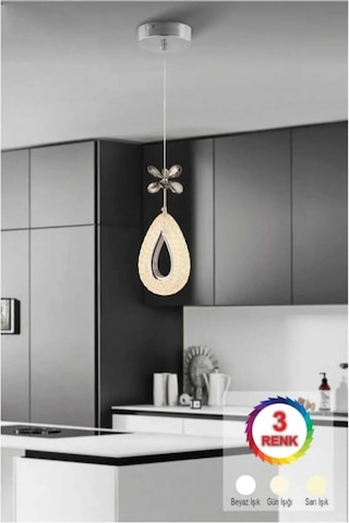 Bohem Aydınlatma Modern 3 Renk Led Tekli Damla Modeli Beyaz Sarı Günışığı Krom