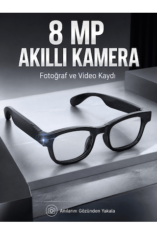 Siyah Bluetooth Akıllı Kamera Gözlüğü 8 Mp Kameralı Aı Çeviri Wi-fi Fotoğraf Video Müzik Arama Ve