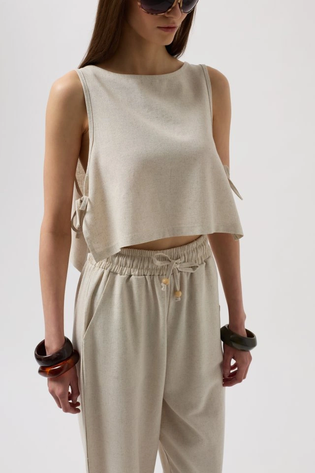 Amorluxe Yandan Bağlamalı Crop Bluz Altın