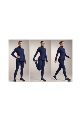 Gugus Kadın Light Warm Running Volanlı Fermuarlı Yüksek Yaka Spor Ceket Esnek Activewear Lacivert