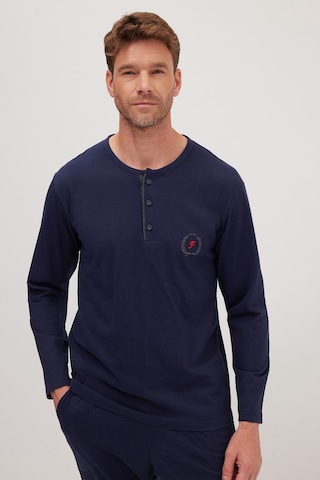 Tudors Erkek Standart Fit %100 Pamuk Bisiklet Yaka Beli Lastikli Lacivert Pijama Takımı-37948 Lacivert