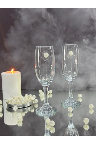 Şampanya Kadehi Beyaz İnci Böğürtlen Figürlü 2'li Şeffaf