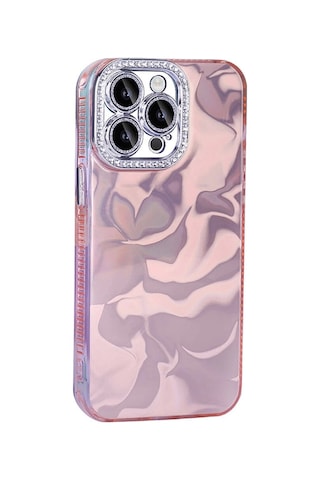 Apple Uyumlu iPhone 15 Pro Max Kılıf Airbagli Parlak Taş Detay Tasarımlı Redclick Esila Kapak - Pembe