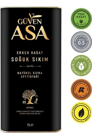 Güven Asa Erken Hasat Soğuk Sıkım Natürel Sızma Zeytinyağı 5 L