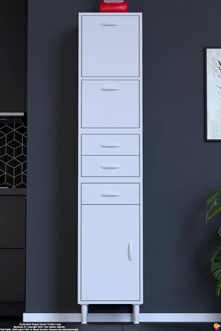 Lorin 40 Cm 3 Kapaklı Raflı Çok Amaçlı Mutfak Kiler Ve Depolama Dolabı Beyaz Boy Dolabı-40x194x32 Cm