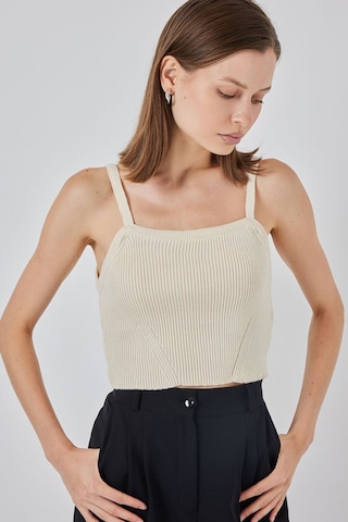Hiccup Bdart Kare Yaka Ribana Örgü Crop Top Krem Doğal