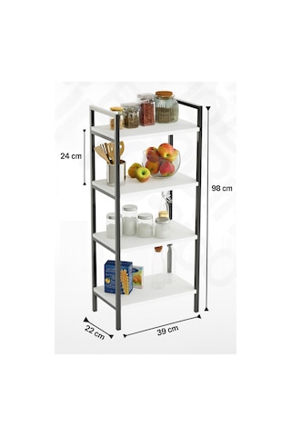 4 Katlı Metal Çerçeveli Ahşap Raf Mutfak & Banyo Düzenleyici Çok Amaçlı Organizer 98x39x22 Cm Beyaz