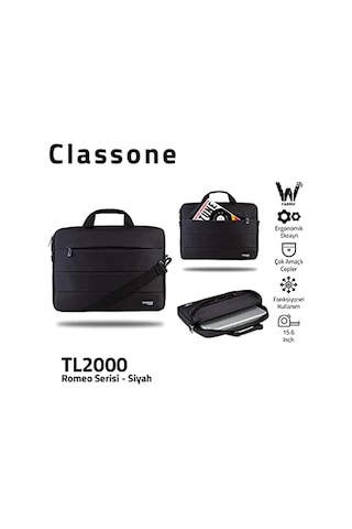 Romeo Serisi Tl2000 15.6 İnch Uyumlu Su Geçirmez Kumaş, Notebook, Laptop , El Çantası- Siyah