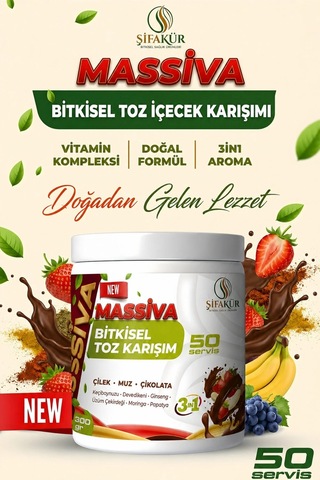 Ginsengli Toz İçecek Karışımı 300 g 50 Servis Çilek Muz Çikolata Aromalı (Massiva)