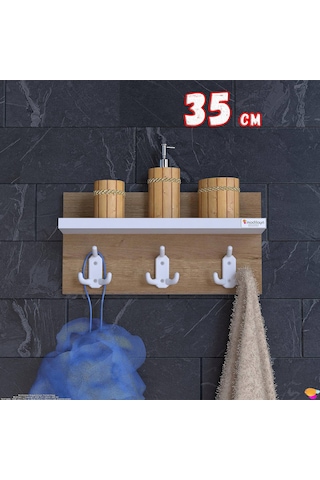 Modilayn Kedi Serisi 3 Lü Banyo Askısı Seti: 31,4x18 Cm, 9 Kancalı Raflı Düzenleyici. Beyaz