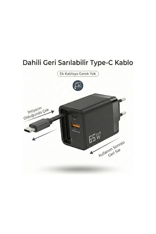 65w Super Fast Charger Type-c Hızlı Şarj Adaptörü Laptop, Tablet & Telefon Uyumlu SİYAH