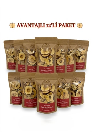Şeker İlavesiz Elma Dilimleri 12 Adet - 50g Atıştırmalık Boy 600 G