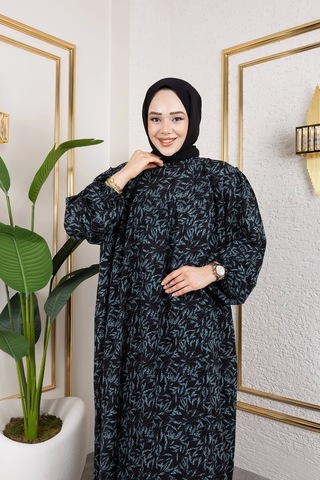 Nevayla Moda Robalı Desenli Viskon Elbise - Yeşil / E0126 Yeşil