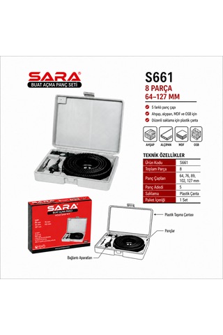 Sara S661 Buat Açma Panç Seti 8 Parça, 64-127 Mm