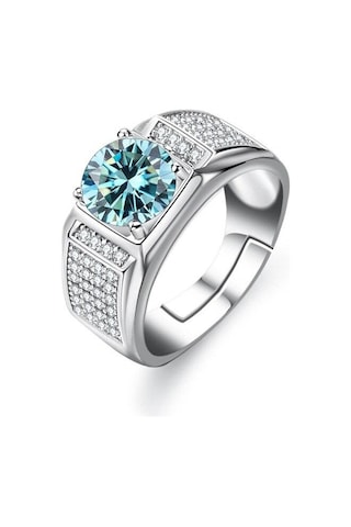 Mavi Bague Ringen Gerçek Mozanit Yüzük Erkekler Için Gümüş 2 Karat Yuvarlak Parlak Elmas Nişan Yüzüğü Erkek Düğün Takı