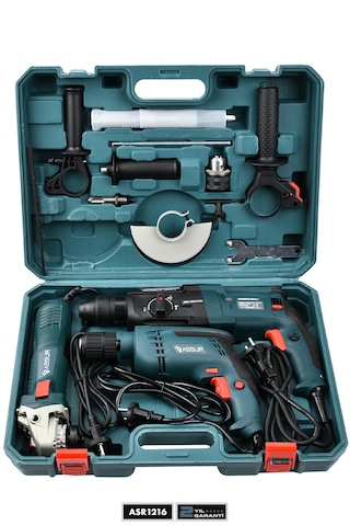 Assur Profesyonel ASR1216 Elektrikli Matkap + Taşlama + Kırıcı Delici + Hilti Mavi 3'lü Set