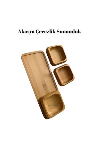 Kamptek Akasya Çerezlik Sunumluk Set 4'lü Set Bambu Kare