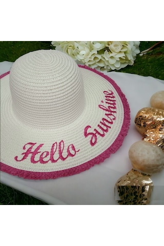 Kadın Hasır Plaj Şapkası Natural Beige Sute Bucket Hat Plaj Havuz Bej