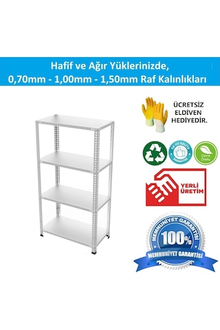Rafburada 4 Katlı Galvaniz Çelik Raf. Depo, Arşiv, Dosya Rafı 43 x 93 x 200 CM Kalınlık 0.70 MM