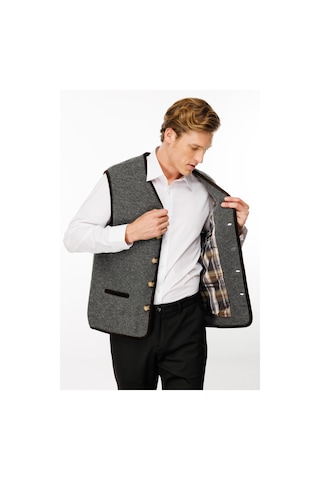 Erkek V Yaka Astarlı Saf Yün Keçe Yelek Füme Füme