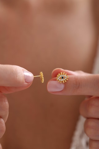 925 Ayar Gümüş Gold Kaplama Zirkon Taşlı Minik Göz Model Küpe Altın