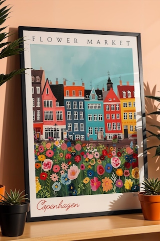 Kopenhag Danimarka Çerçeveli Tablo Seyahat Severlere Salon Ve Ofis İçin Estetik Duvar Dekoru Travel Flower Market