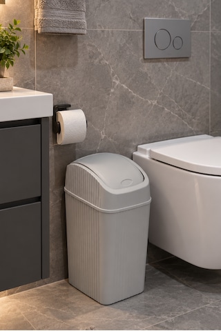 20 Litre Pratik Kapaklı Mutfak Çöp Kovası Büyük Boy Banyo Çöp Kovası Gri