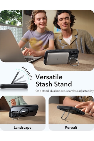 Esr Apple Uyumlu iPhone 17 Classic Hybrid Magsafe Standlı Kılıf - Kamera Kontrol Buton - Şeffaf Siyah Çok Renkli