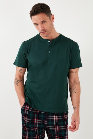 Buratti Ekoseli Pamuklu Beli Lastikli Regular Fit Kısa Kollu Erkek Pijama Takımı 6572004 Yeşil