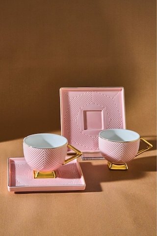 Karaca Art Deco 2 Kişilik Kahve Fincan Takımı 80 ml Pembe