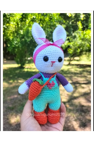Amigurumi Havuç Çantalı Minik Tavşan Oyuncak Bebek Hediyelik