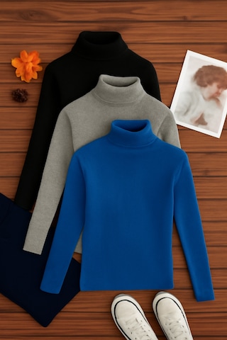 3'lü Paket Kadın Basic Tam Balıkçı Yaka Kazak Çok Renkli-6