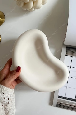 Pearl Curve Dekoratif Tepsi Takı & Aksesuar Tepsisi Beyaz