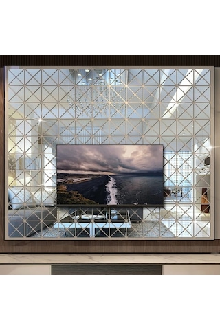 Numa Concept  3D Ayna Çıkartmaları Üçgen Pleksi Gümüş Duvar Dekoru 60'lı Gümüş