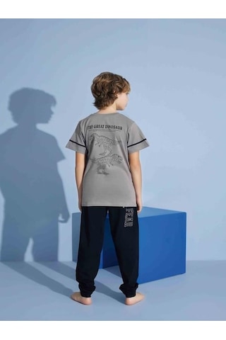 Kıpırık Baby Erkek Çocuk Dinazor Desenli Pijama Takımı-1256 Gri