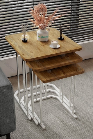 Usta Mekan Tokyo Gümüş Atlantik Mdf 3 Lü Kare C Zigon Sehpa Kahverengi