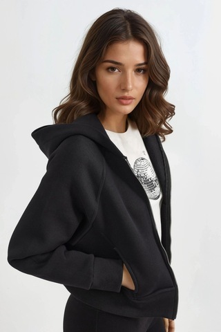 Hiccup Rahat Kesim Kapüşonlu Fermuarlı Hoodie Siyah
