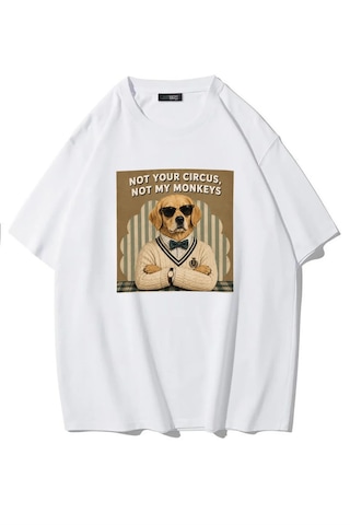 Brz Collectıon Brz Collection Unisex Oversize Not Your Circus, Not My Monkeys T-shirt Beyaz