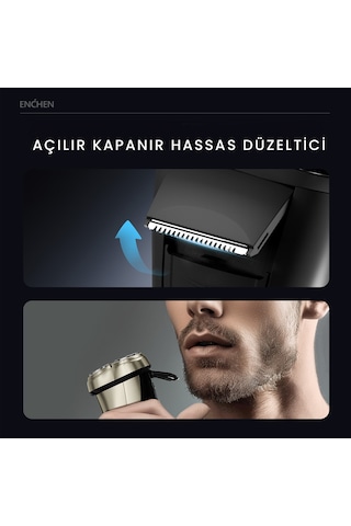 Enchen Steel 3s Gold Çift Yönlü Kavisli Bıçaklı Dijital Ekranlı Suya Dayanıklı Şarjlı Tıraş Makinesi