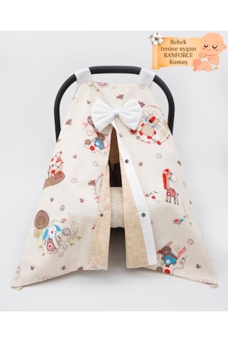 Mordesing Bebek Puset Örtüsü Pamuklu Kumaş Askı Stil Animal Serisi Krem