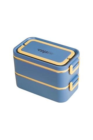 Bento 2000ml Lunchbox 2 Katlı 3 Bölmeli Mini Kaseli Çelik Sefer Tası Yemek Kutusu Lacivert-sarı Çok Renkli