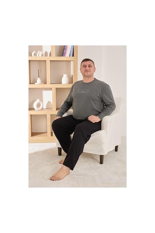 Pijamoni Erkek Battal Bisiklet Yaka Penye Uzun Kol Pijama Takımı 6700/3 - 1 Adet Antrasit